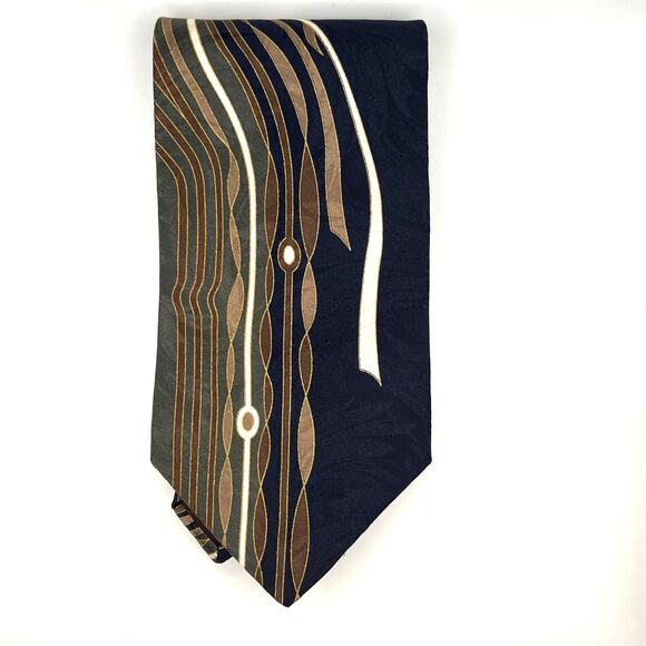 Palantina - Men's Tie - Italian Silk Y2K Design - Blue Green Tan 56" Long - Picture 4 of 5